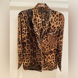 Oversized Leopard Silk Blouse- size 10 🤎